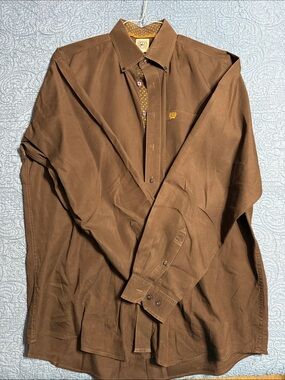 Cinch Men's Dark Brown Button-Down Western Shirt with Subtle Gold Logo